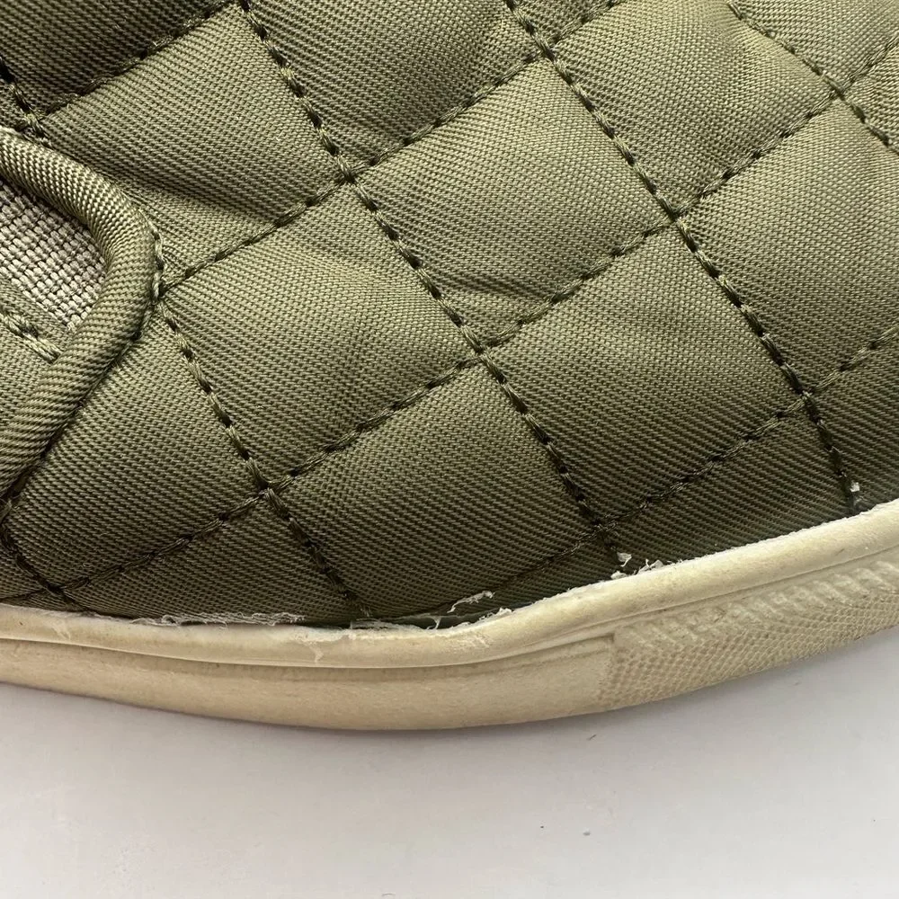 A New Tan Olive Quilted Slip-On Loafers size 9.5